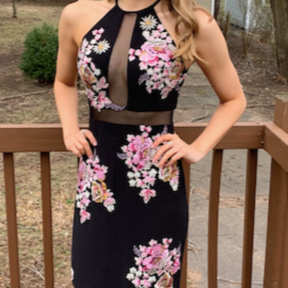 Rose Embroidered Black Maxi Dress